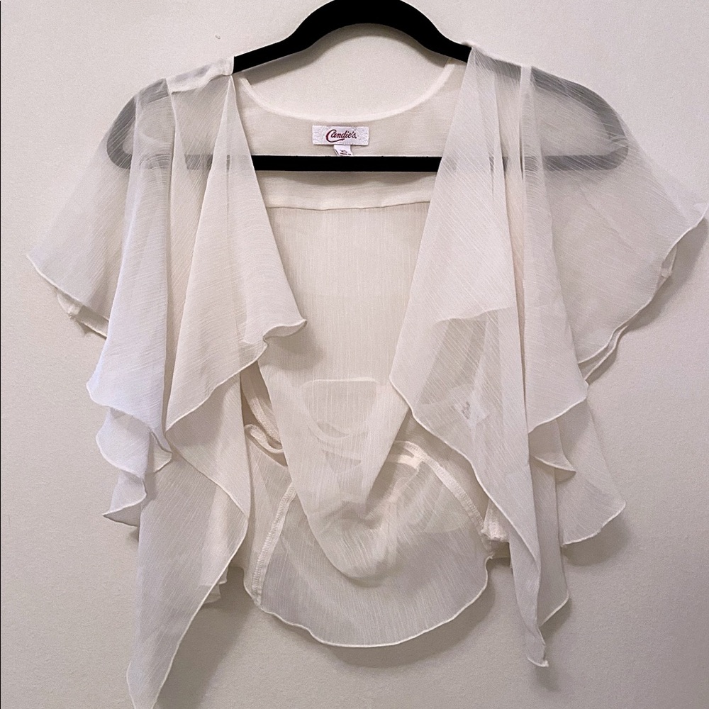Boho Flowey Bright Crop Cream Top | Size XS